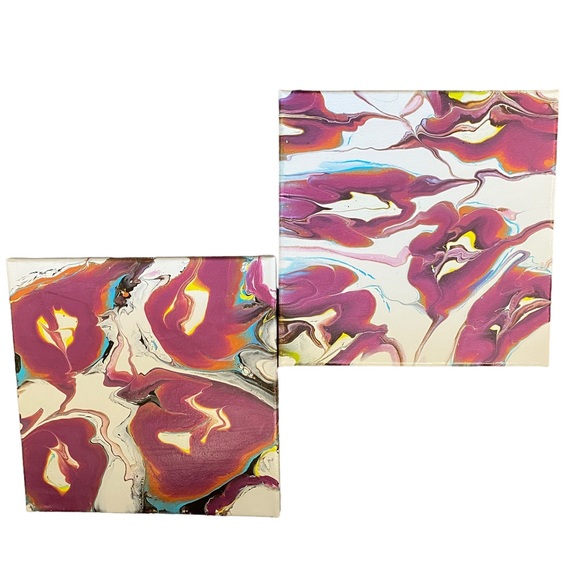 Set of two acrylic shimmer abstract canvas set paint pouring - Picture 6 of 8